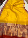 Yellow Banarasi Handloom Kora Silk Saree - Aura Benaras