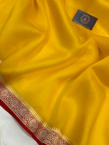 Yellow Banarasi Handloom Kora Silk Saree - Aura Benaras