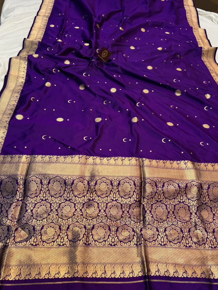 Purple Pure Katan Silk Handloom Banarasi Saree