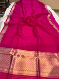 Rani Pink Banarasi Handloom Kora Silk Saree - Aura Benaras