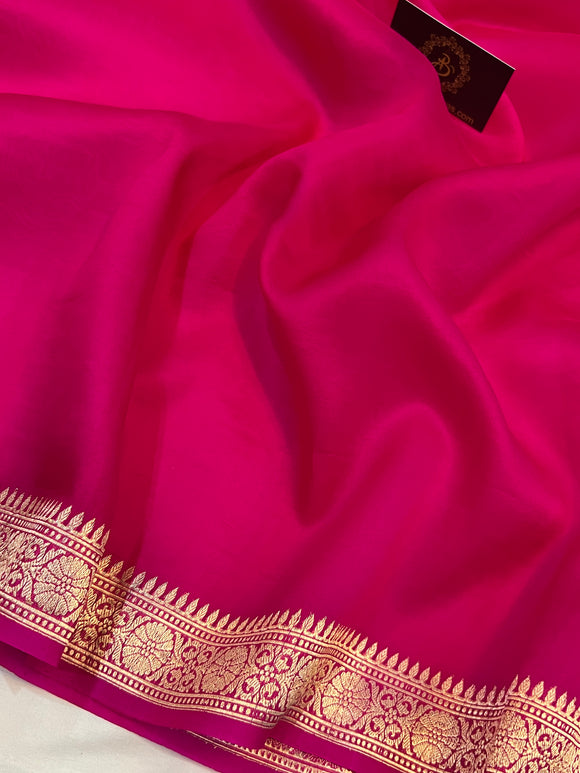 Rani Pink Banarasi Handloom Kora Silk Saree - Aura Benaras