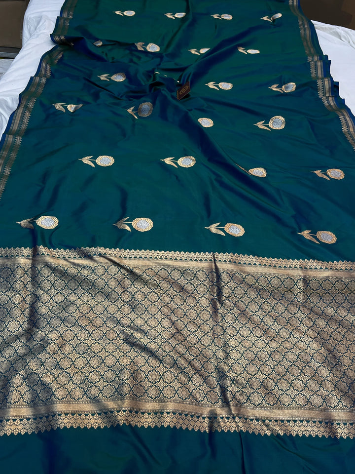 Rama Blue Pure Katan Silk Handloom Banarasi Saree