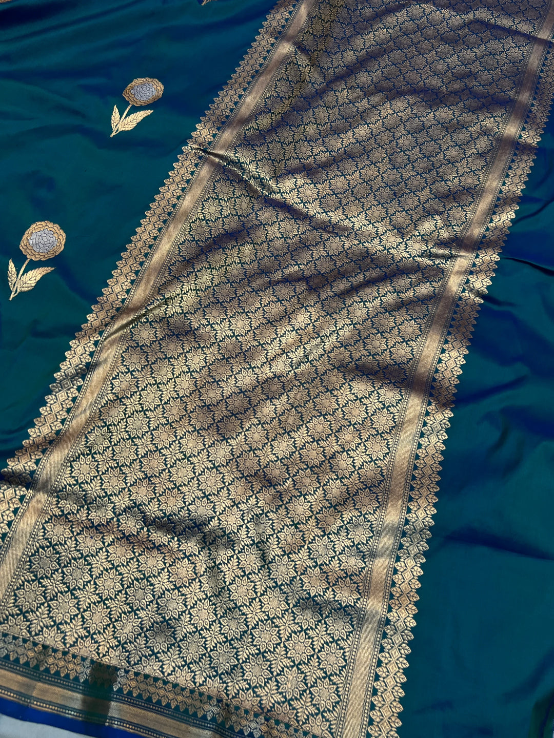 Rama Blue Pure Katan Silk Handloom Banarasi Saree