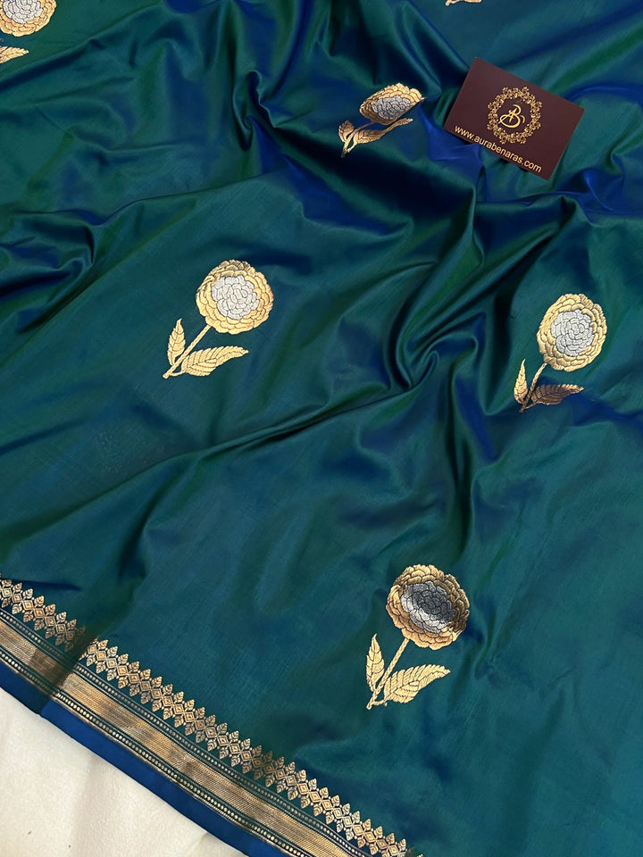 Rama Blue Pure Katan Silk Handloom Banarasi Saree