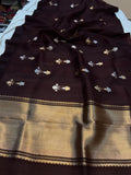 Brown Banarasi Handloom Kora Silk Saree - Aura Benaras