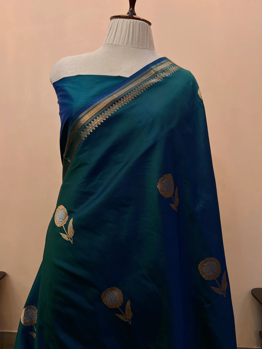 Rama Blue Pure Katan Silk Handloom Banarasi Saree