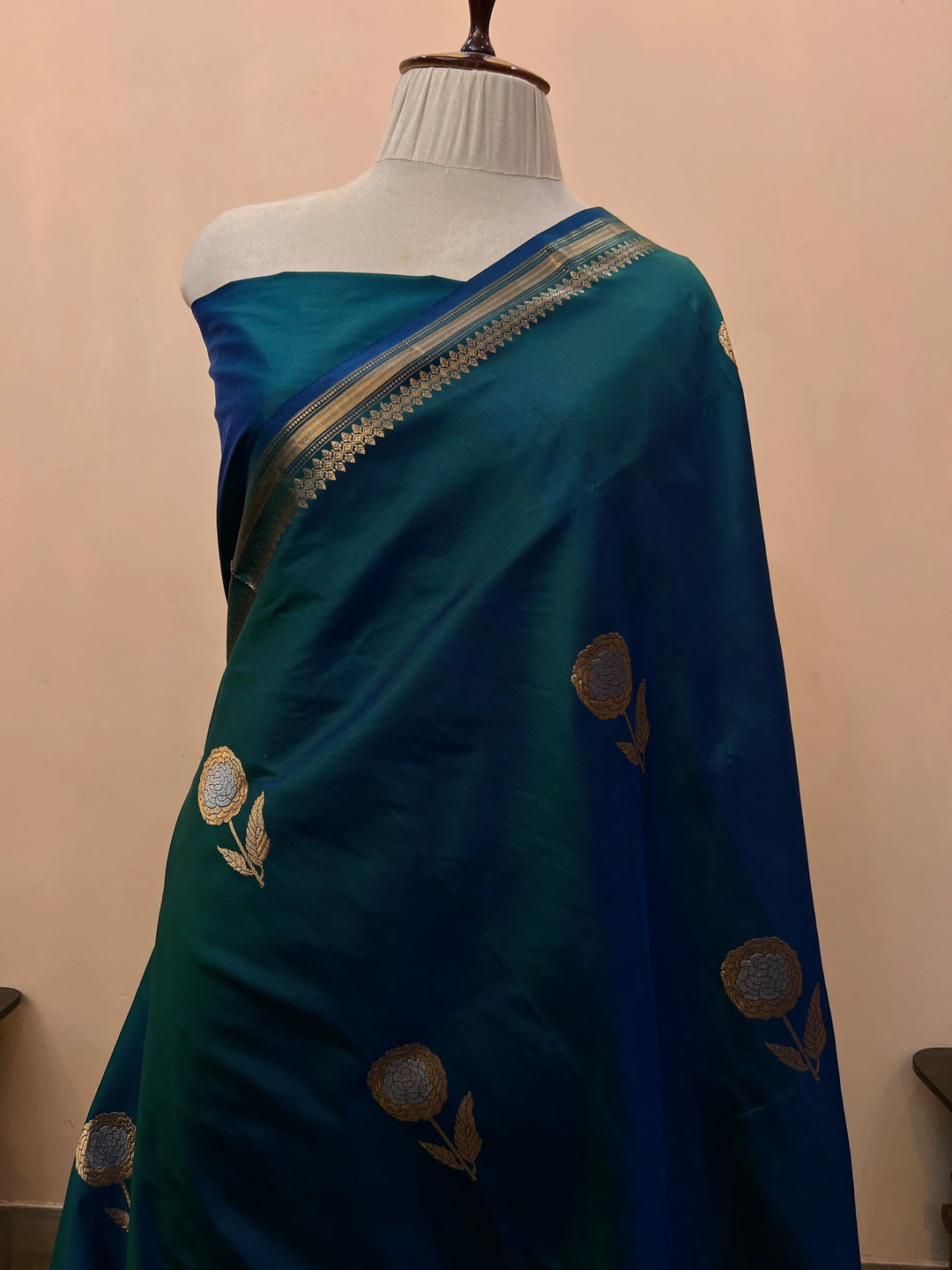 Rama Blue Pure Katan Silk Handloom Banarasi Saree