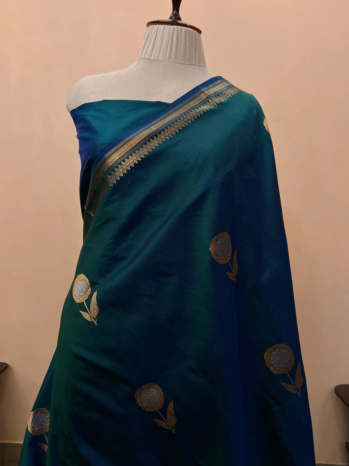 Rama Blue Pure Katan Silk Handloom Banarasi Saree