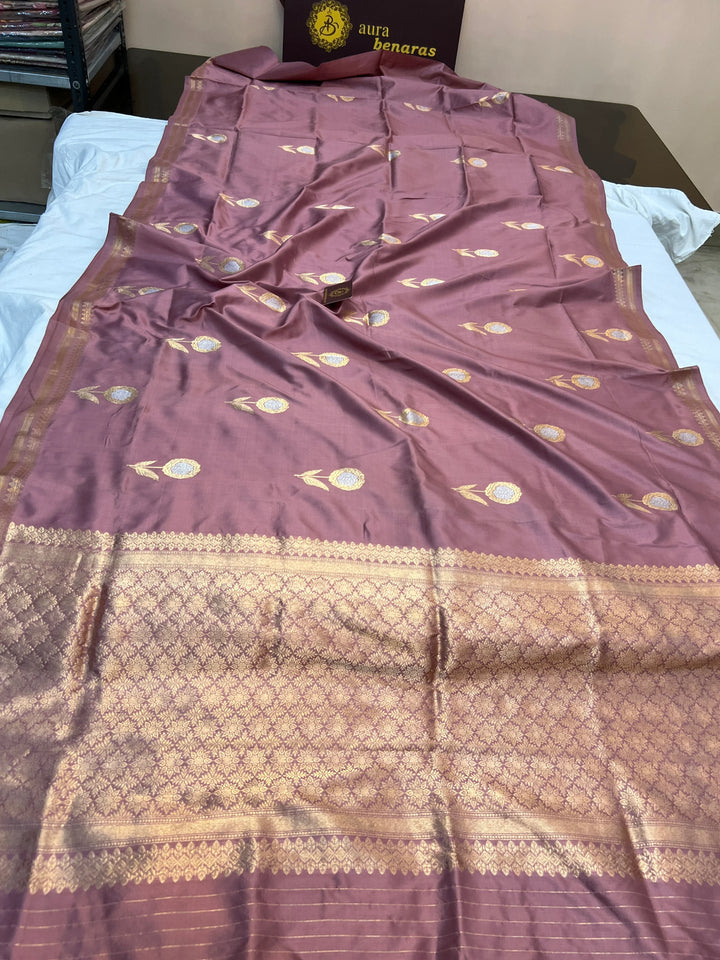 Onion Pure Katan Silk Handloom Banarasi Saree