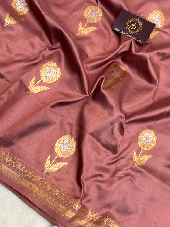Onion Pure Katan Silk Handloom Banarasi Saree