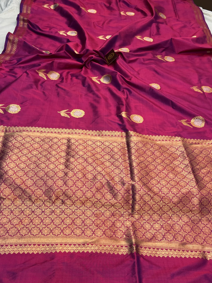 Purple Pure Katan Silk Handloom Banarasi Saree