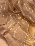 Beige Banarasi Handloom Kora Silk Saree - Aura Benaras