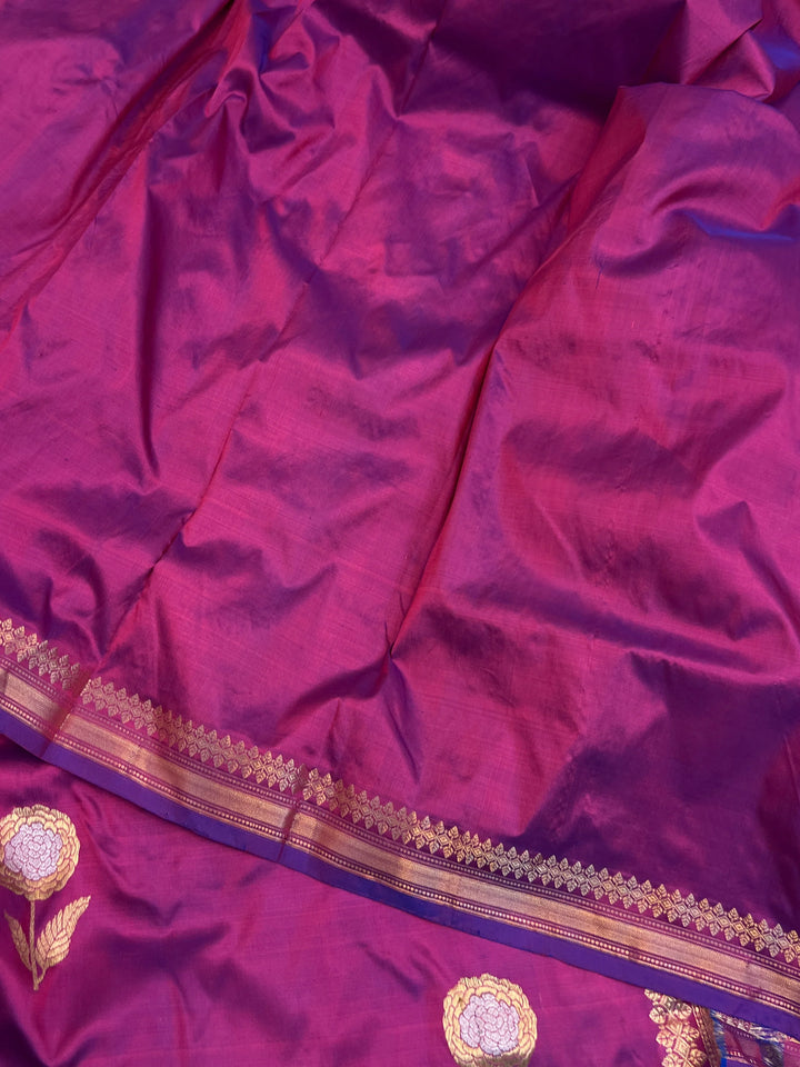 Purple Pure Katan Silk Handloom Banarasi Saree