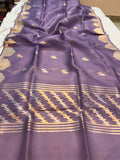 Lavender Banarasi Handloom Kora Silk Saree - Aura Benaras