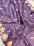 Lavender Banarasi Handloom Kora Silk Saree - Aura Benaras