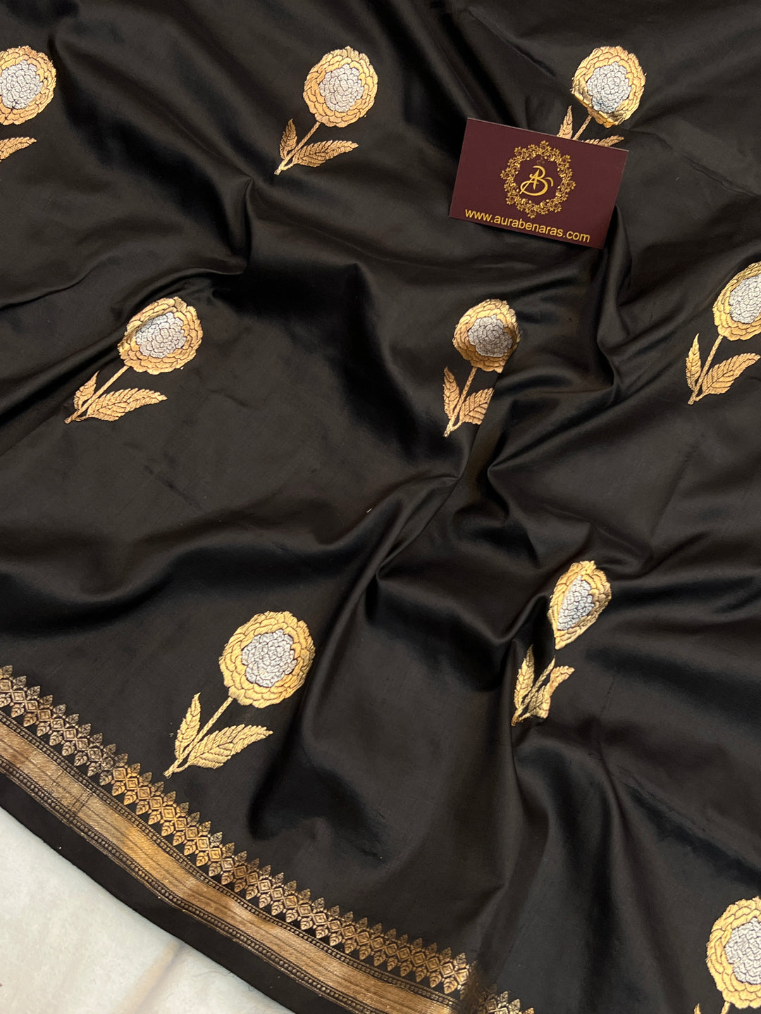 Black Pure Katan Silk Handloom Banarasi Saree