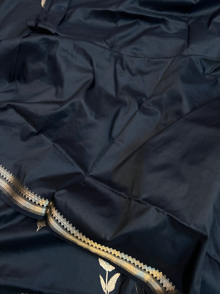 Black Pure Katan Silk Handloom Banarasi Saree