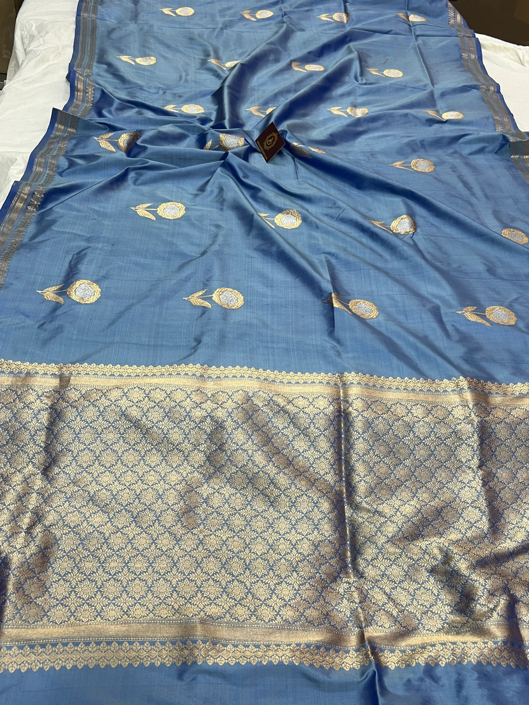 Sky Blue Pure Katan Silk Handloom Banarasi Saree