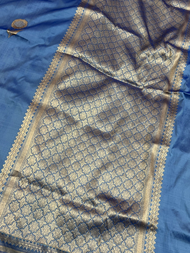 Sky Blue Pure Katan Silk Handloom Banarasi Saree