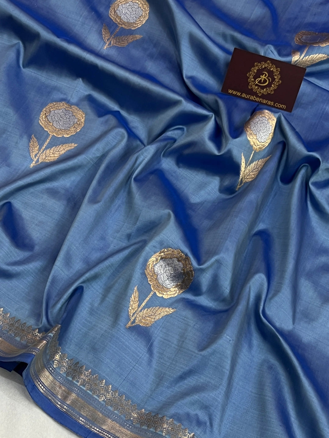 Sky Blue Pure Katan Silk Handloom Banarasi Saree