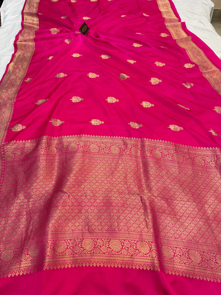 Rani Pink Pure Mashru Silk Handloom Banarasi Saree