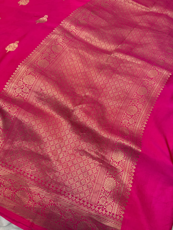 Rani Pink Pure Mashru Silk Handloom Banarasi Saree