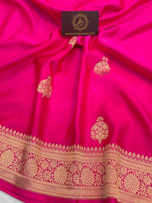 Rani Pink Pure Mashru Silk Handloom Banarasi Saree