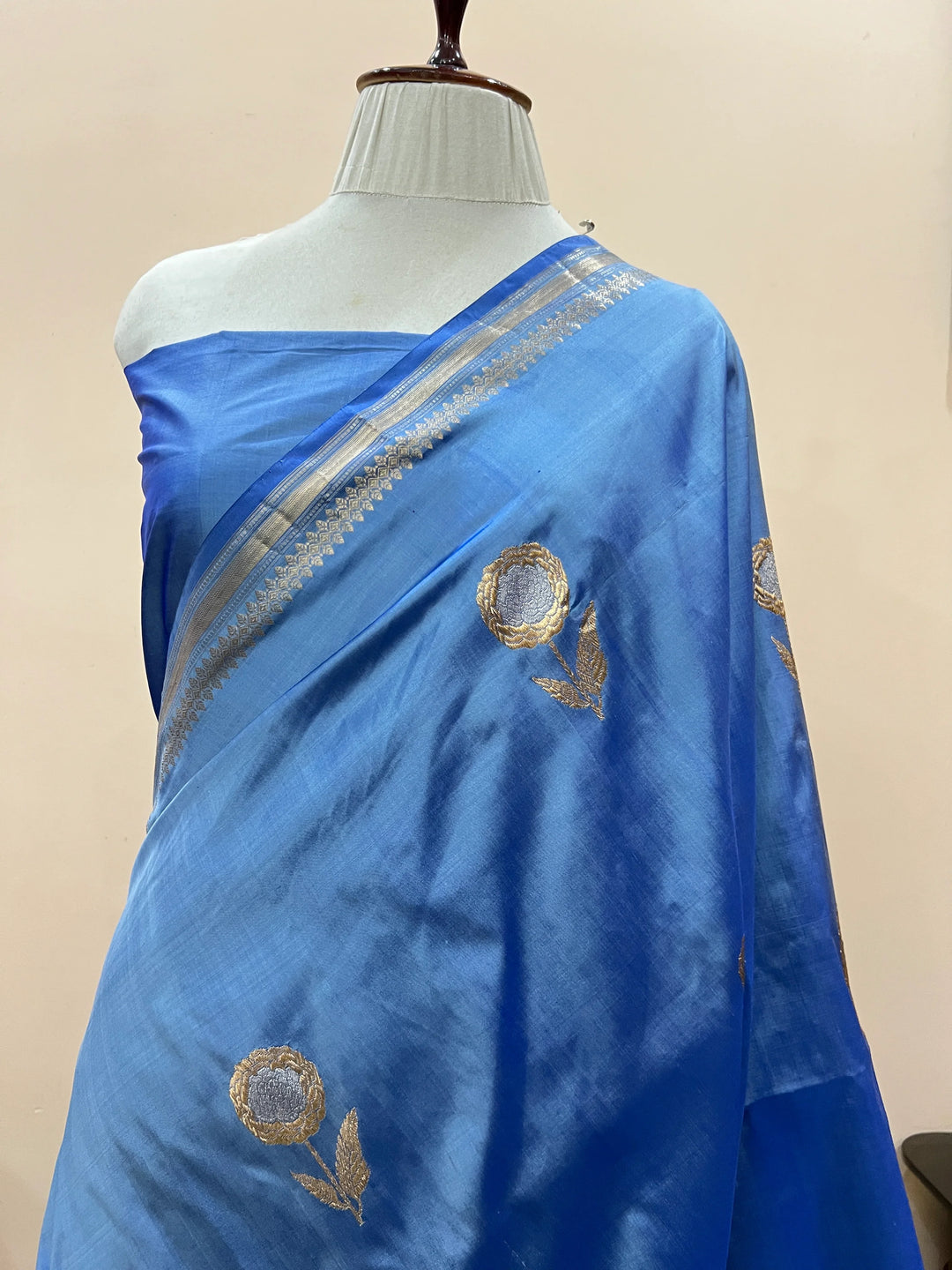 Sky Blue Pure Katan Silk Handloom Banarasi Saree