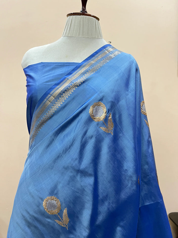 Sky Blue Pure Katan Silk Handloom Banarasi Saree