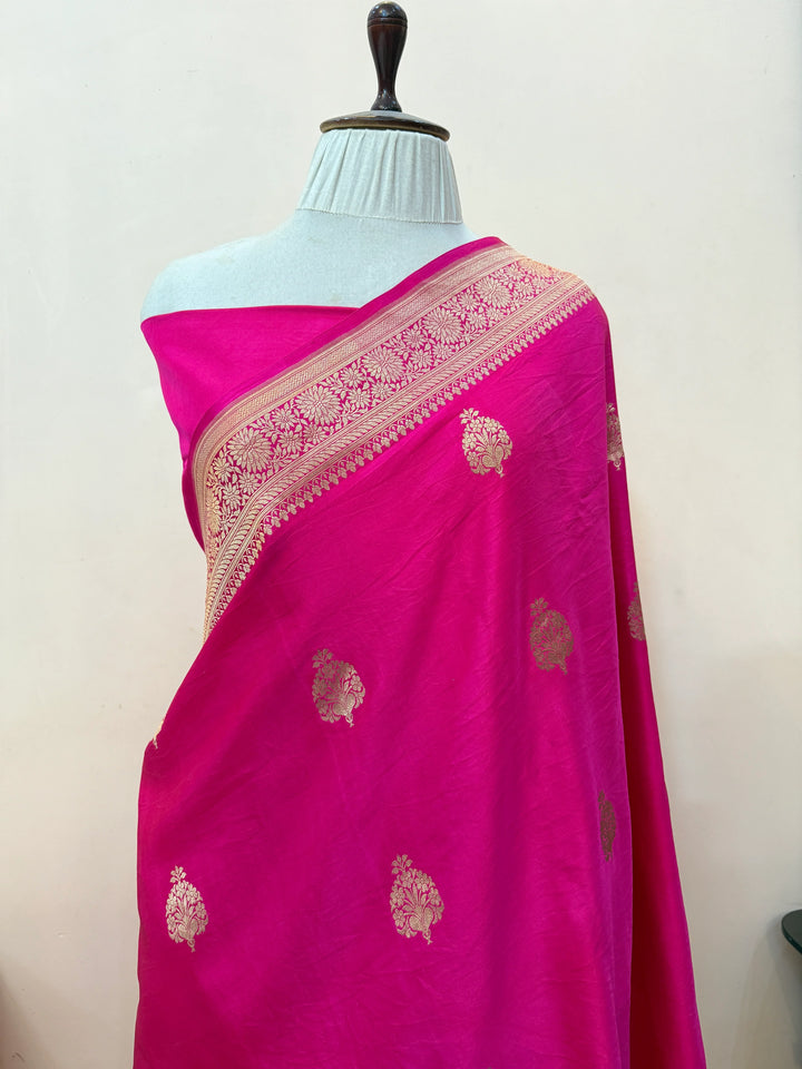Rani Pink Pure Mashru Silk Handloom Banarasi Saree