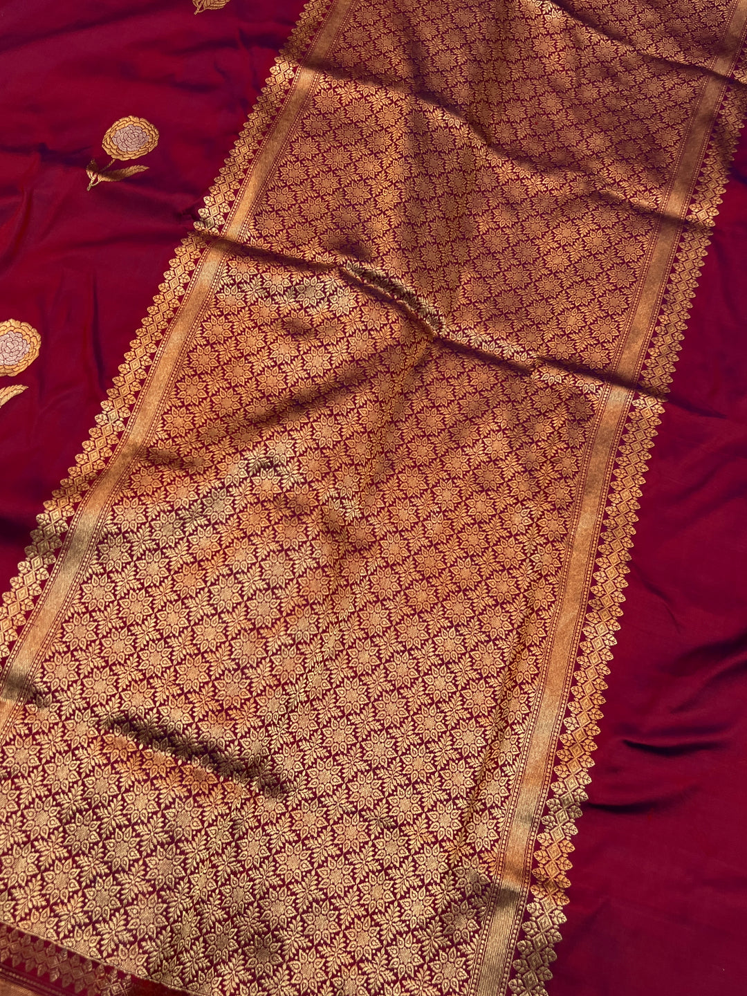 Maroon Pure Katan Silk Handloom Banarasi Saree