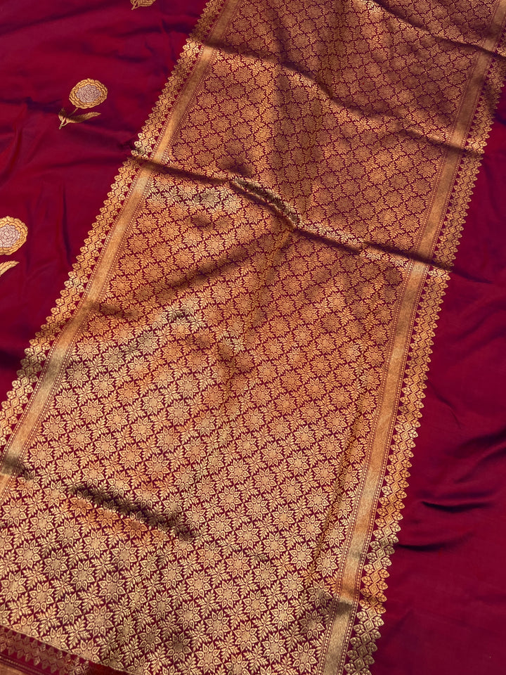 Maroon Pure Katan Silk Handloom Banarasi Saree