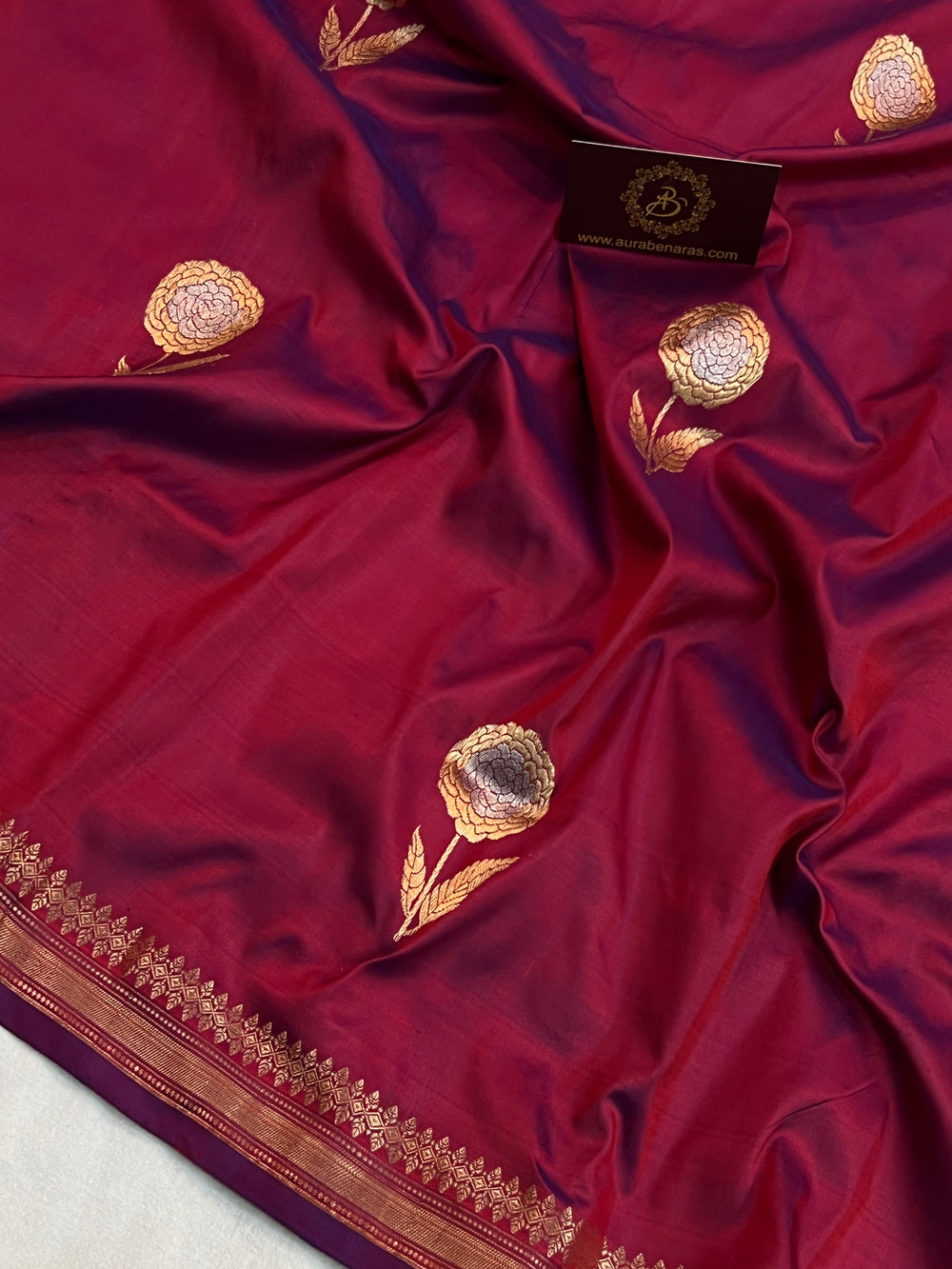 Maroon Pure Katan Silk Handloom Banarasi Saree
