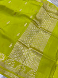 Neon Green Banarasi Handloom Kora Katan Silk Saree - Aura Benaras