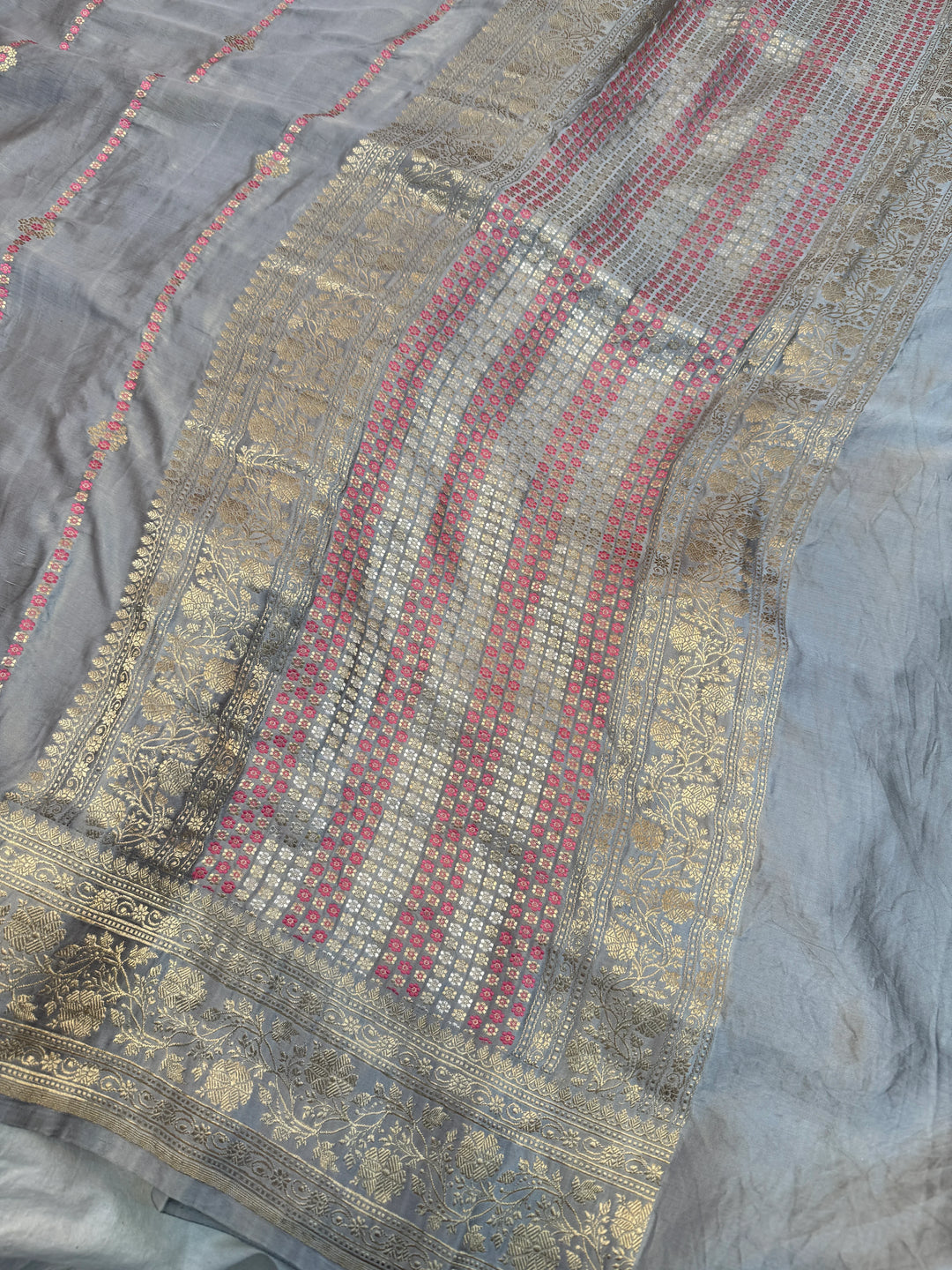 Grey Pure Mashru Silk Handloom Banarasi Saree