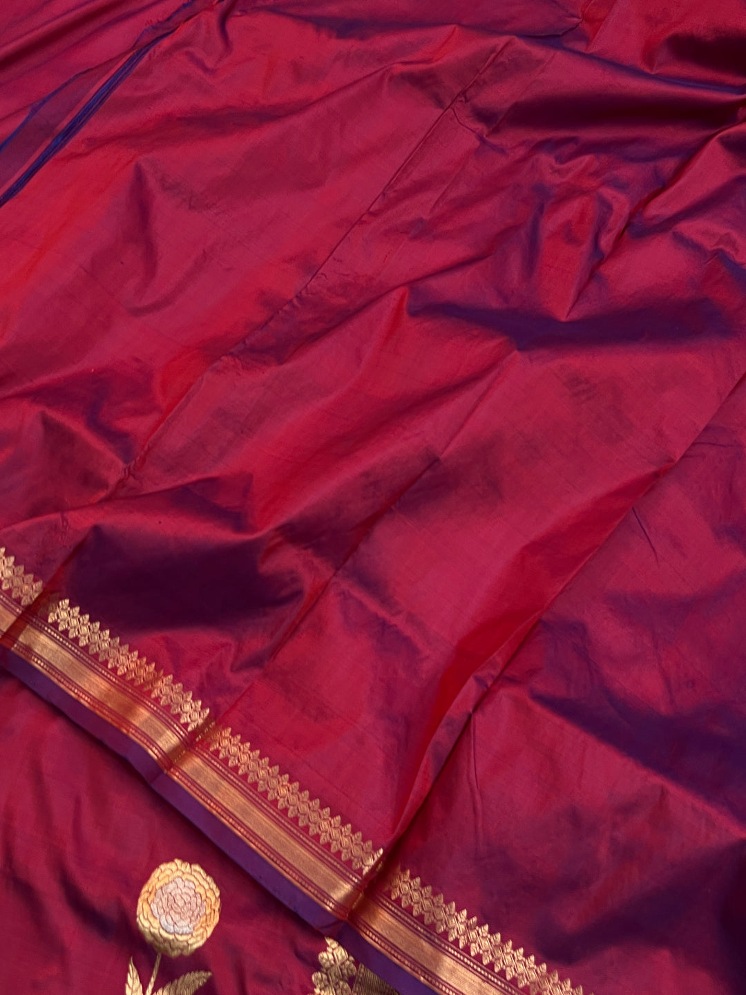 Maroon Pure Katan Silk Handloom Banarasi Saree