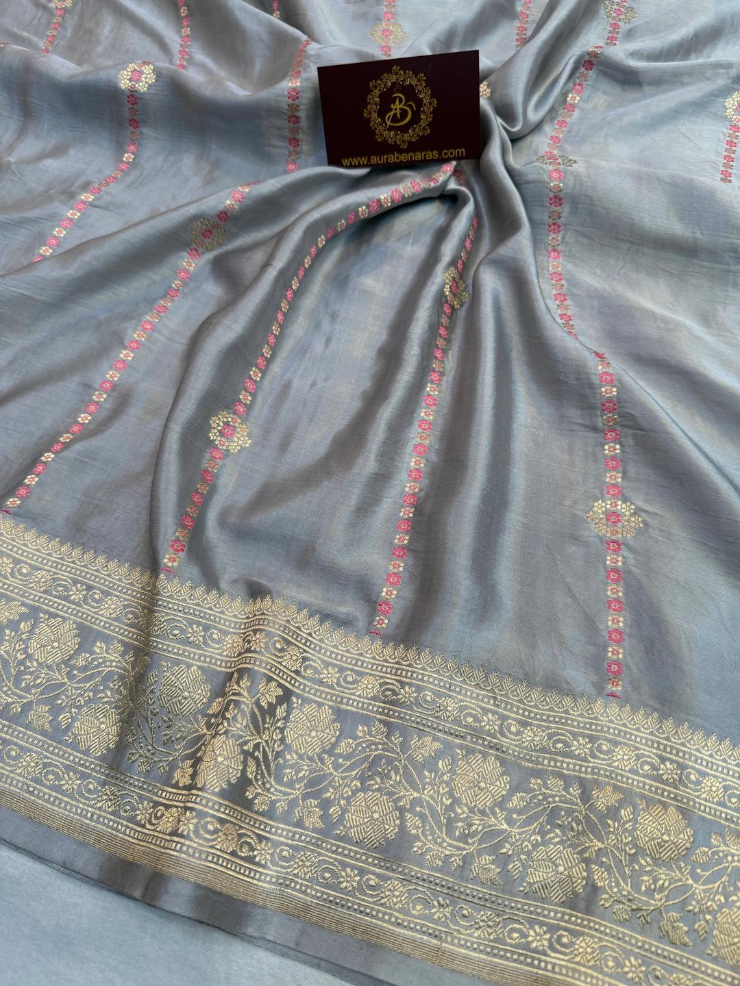 Grey Pure Mashru Silk Handloom Banarasi Saree