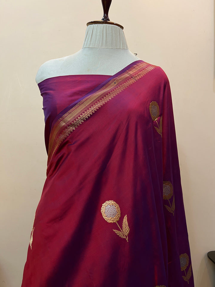 Maroon Pure Katan Silk Handloom Banarasi Saree