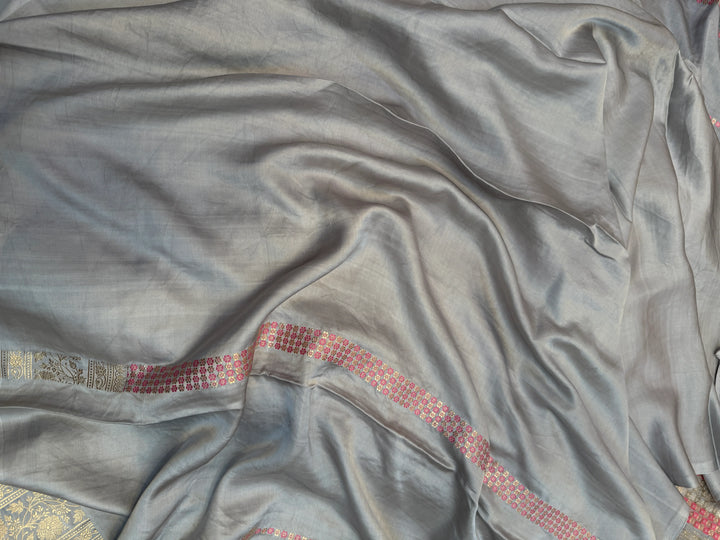 Grey Pure Mashru Silk Handloom Banarasi Saree