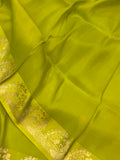 Neon Green Banarasi Handloom Kora Katan Silk Saree - Aura Benaras