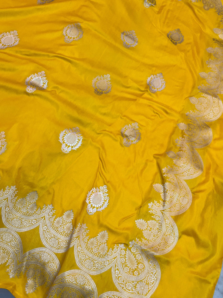 Yellow Pure Katan Silk Handloom Banarasi Saree