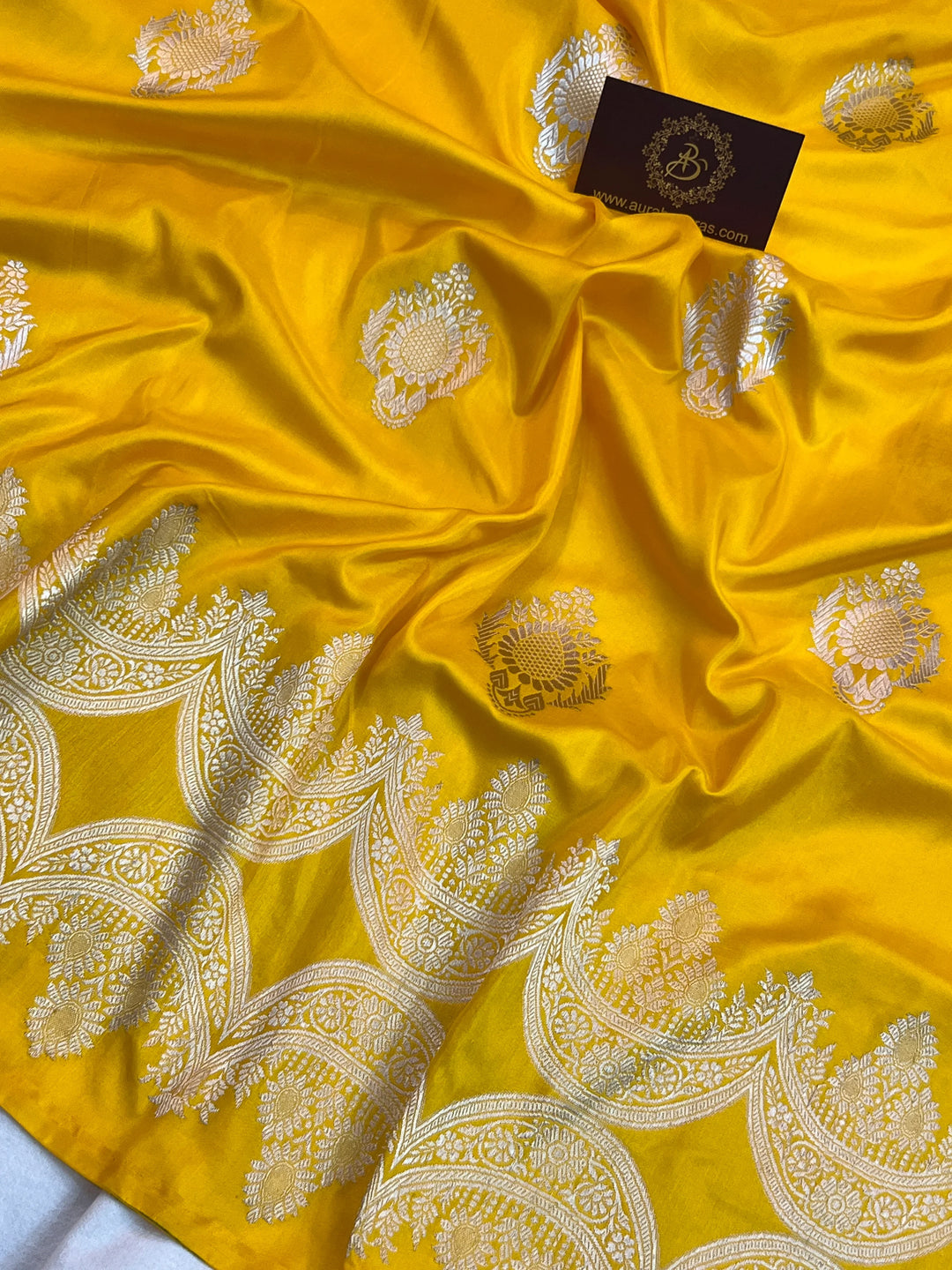 Yellow Pure Katan Silk Handloom Banarasi Saree