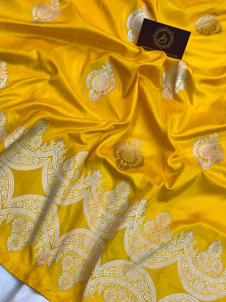 Yellow Pure Katan Silk Handloom Banarasi Saree