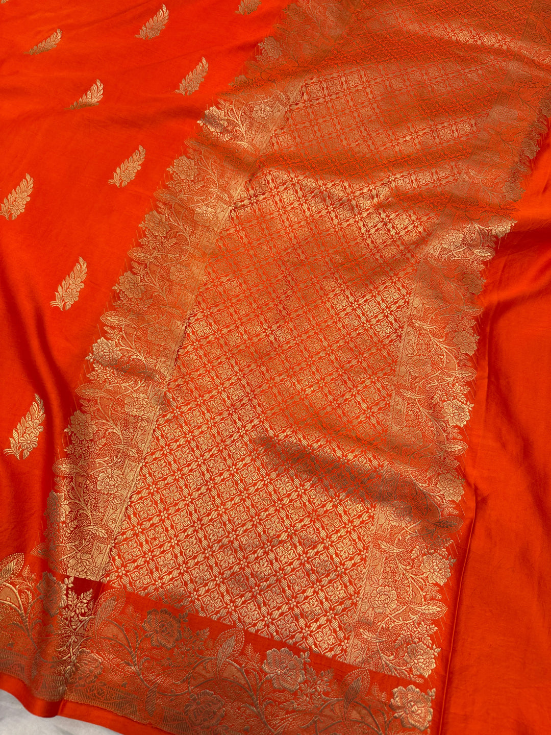 Orange Pure Mashru Silk Handloom Banarasi Saree