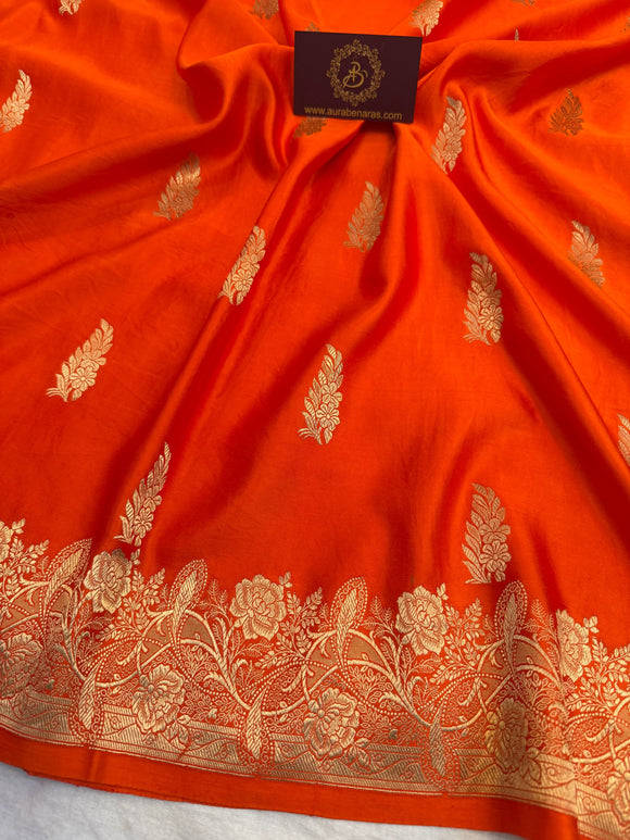 Orange Pure Mashru Silk Handloom Banarasi Saree
