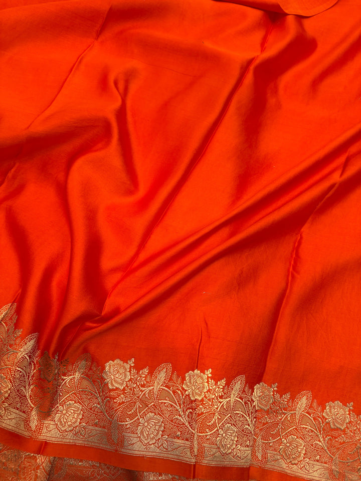 Orange Pure Mashru Silk Handloom Banarasi Saree
