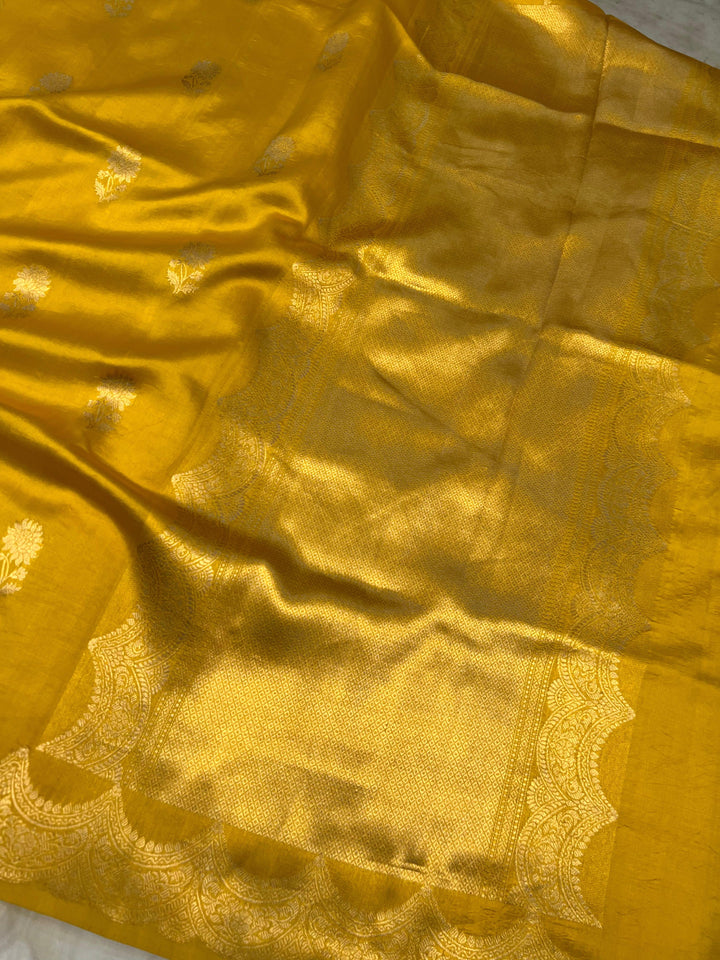 Yellow Pure Silk Handloom Banarasi Saree with Kadhwa motifs
