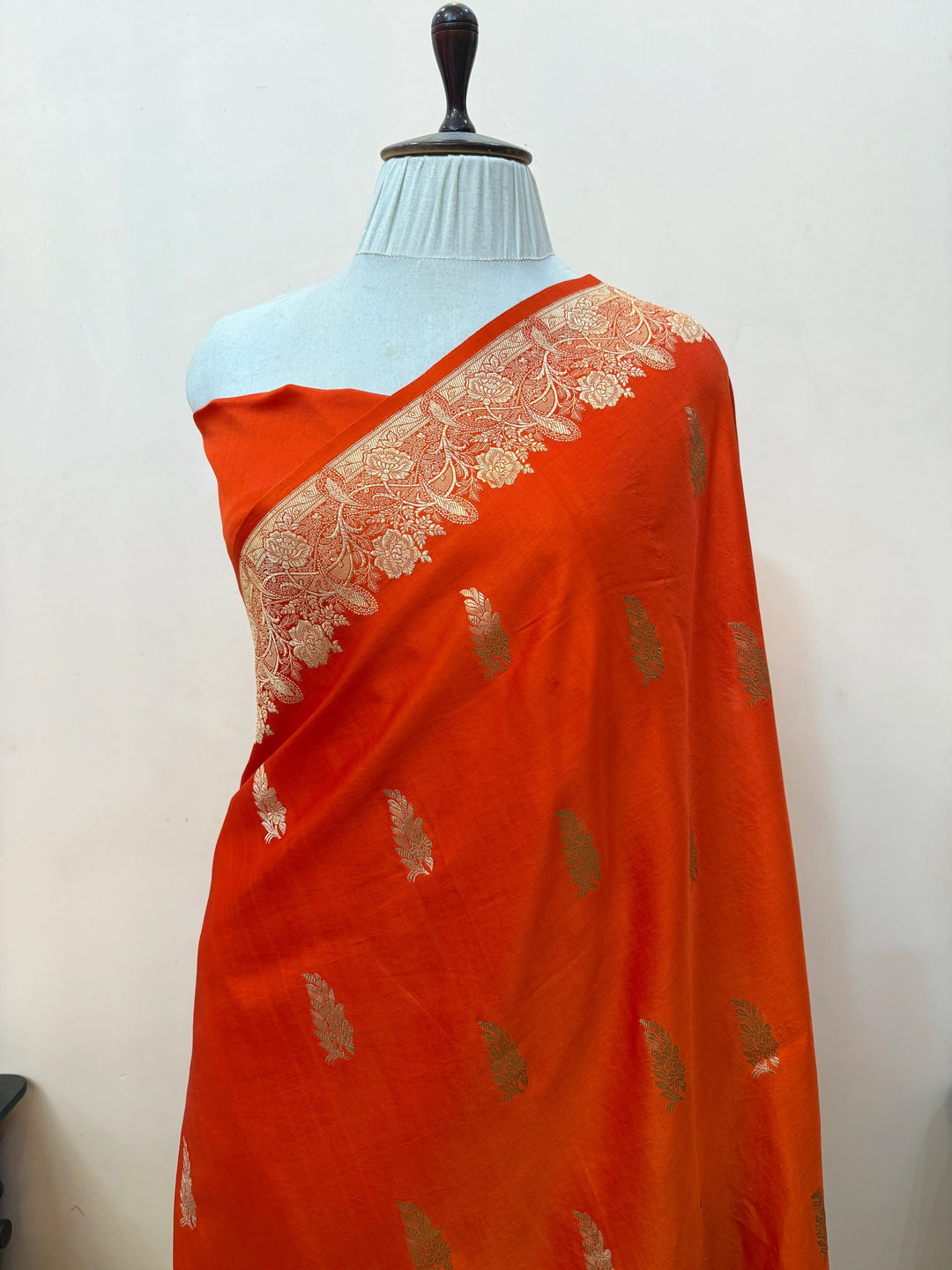 Orange Pure Mashru Silk Handloom Banarasi Saree