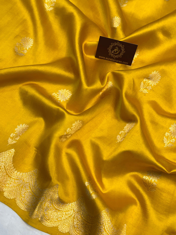 Yellow Pure Silk Handloom Banarasi Saree with Kadhwa motifs