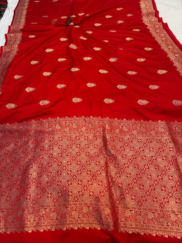 Red Pure Mashru Silk Handloom Banarasi Saree